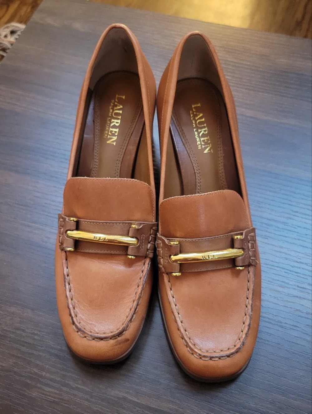 Vtg 90's Ralph Lauren Dalena Heeled Loafer Women Size 8B Chunky Preppy Y2K
